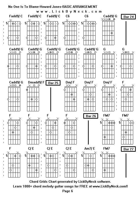 Chord Grids Chart of chord melody fingerstyle guitar song-No One Is To Blame-Howard Jones-BASIC ARRANGEMENT,generated by LickByNeck software.